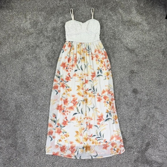 Lily Rose Dresses & Skirts - Lily Rose Floral Crochet Lace Bodice Maxi Dress White Orange Yellow Womens Large